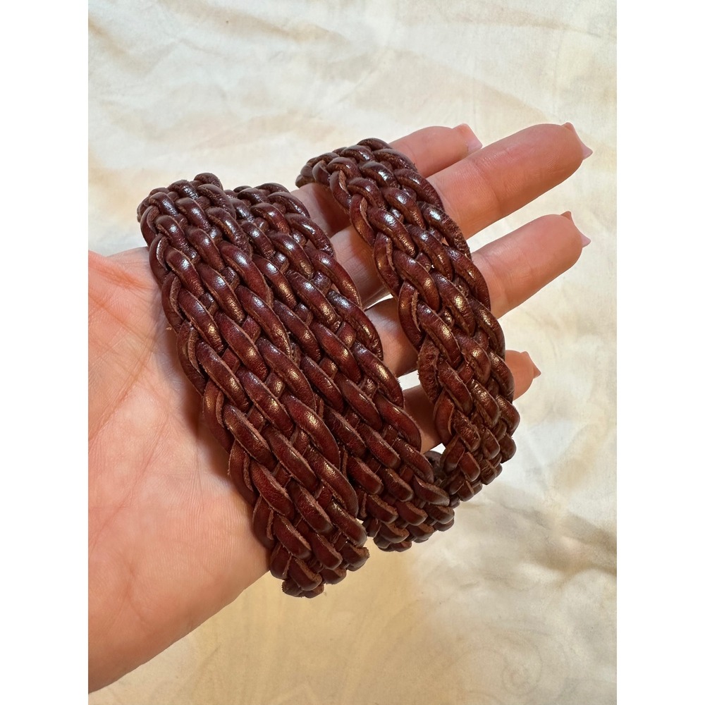 Etienne Aigner Womens Braided Leather Belt Cognac Brown Brass Logo XL 6772 - Picture 2 of 6